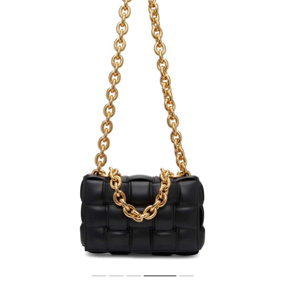 Bottega Veneta Black Crossbody Bag with Gold Chain